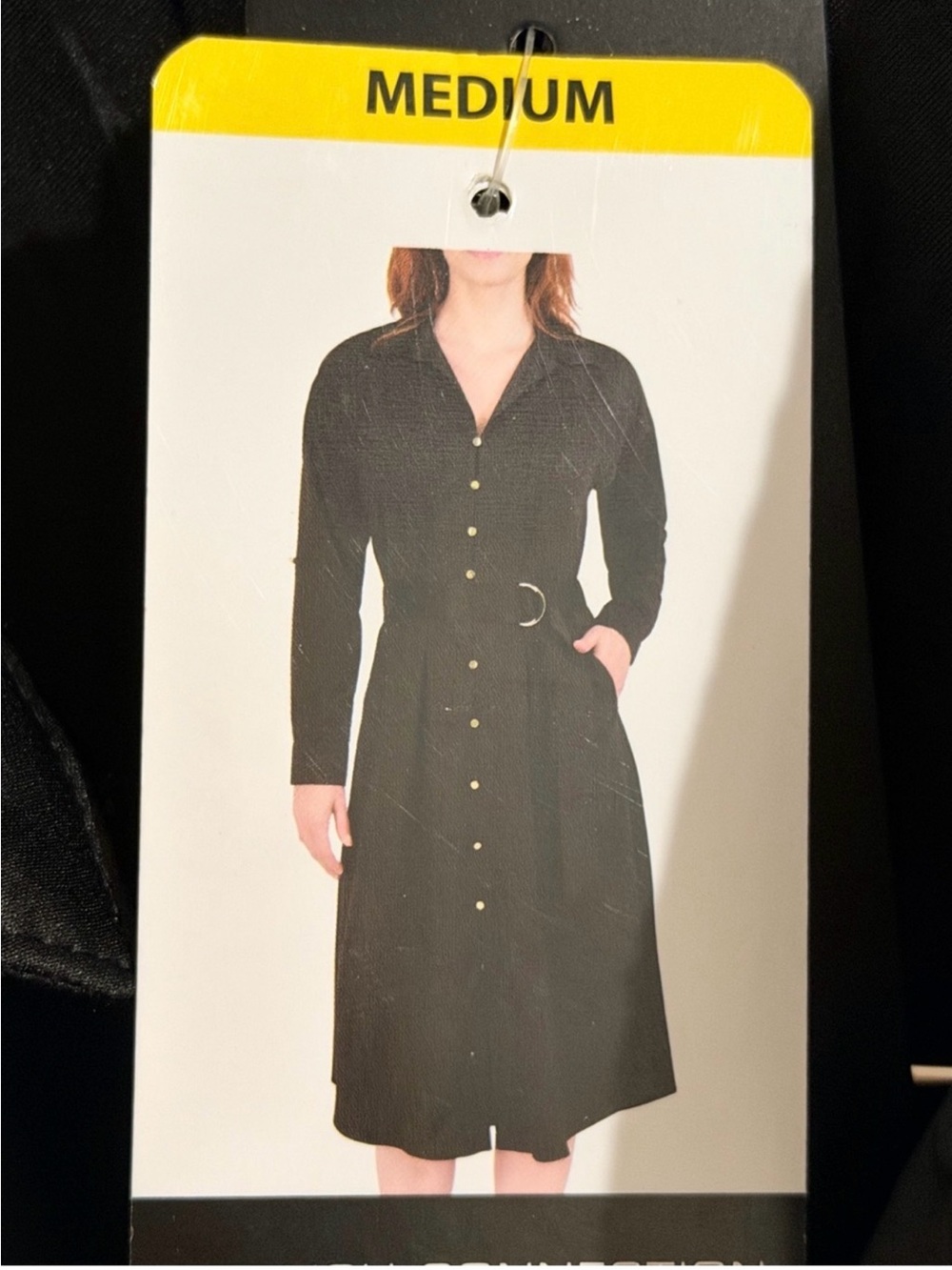 French Connection Black Long-Sleeve Shirt Dress with Belt